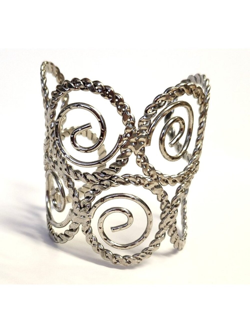 Silver-Tone Spiral Open Cuff Bracelet With Twisted Rope Design